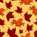 Autumn red maple leaves seamless pattern Royalty Free Stock Photo