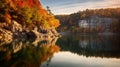 Autumn Reflections: A Captivating Display Of Colorful Trees And Cliffs On A Serene Lake Royalty Free Stock Photo