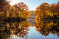 Autumn reflections of foliage in the lake