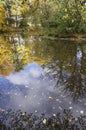 Autumn reflections in pond in Inverness, Scotland. Royalty Free Stock Photo