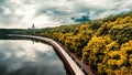 Autumn River Embankment Moscow City Park Morning Walk Stalin Skyscraper Royalty Free Stock Photo