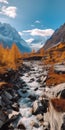 Autumn River Flowing Through Majestic Mountains Royalty Free Stock Photo