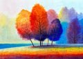 Autumn on the river. landscape . Painting: canvas, oil Royalty Free Stock Photo