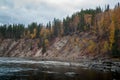 Autumn River - Steep Slope - Fall Colors at the Yellowhead Royalty Free Stock Photo