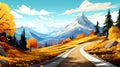 Autumn road mountain view