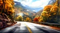 Autumn road mountain view