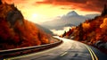 Autumn road mountain view