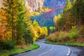 Autumn road scene in mountains Royalty Free Stock Photo