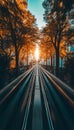 Autumn Road To Digital Future, Blurred Lines And Warm Light, Technology And Innovation Concept Royalty Free Stock Photo