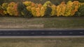 Autumn road top view aerial view from a drone