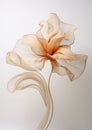 Autumn romance, vintage flower made of silk fabric develops in the wind, muted beige tones on a white background