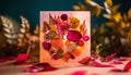 Autumn romance on a wood table with flower decoration generated by AI