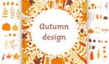 Autumn round design, pumpkin flowers tree leaf and acorn, mushroom in wreath border Royalty Free Stock Photo