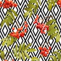 Autumn Rowan Berry Background - Geometric Vintage Seamless Pattern