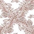 Autumn rowanberry leaves and seads seamless pattern