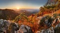 Autumn rural forest landscape at sunset Royalty Free Stock Photo