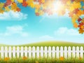 Autumn rural landscape with fence Royalty Free Stock Photo