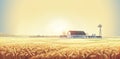 Autumn rural landscape with wheat field Royalty Free Stock Photo