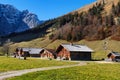 Autumn rural scenery of Engalm with alpine village Almdorf Eng, Tyrolean Karwendel Mountains, Austria,Tyrol