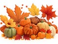 Autumn\'s Bounty illustration for greeting card and all prints, it present A pile of pumpkins on a white background Royalty Free Stock Photo