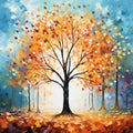 Autumn's Embrace: The intertwining branches of two majestic trees create a cozy autumn haven