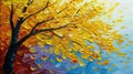 Autumn\'s Reflection: A Vibrant Canvas of Amber, Blue, and Rippli