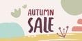 Autumn sale background. Hand drawn elements with autumnal colors on cream background. Vector illustration, flat design Royalty Free Stock Photo