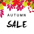 Autumn sale background with vintage colorful leave, vector illus