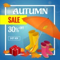 Autumn sale banner. Autumn sale flayer Design for shop. Autumn sale online store. Autumn sale Discount up to 30 off.