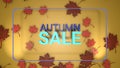 Autumn sale banner, 3d render paper colourful tree leaves on yellow background. Royalty Free Stock Photo