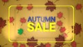 Autumn sale banner, 3d render paper colourful tree leaves on yellow background. Royalty Free Stock Photo