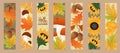 Autumn sale banner. Hello autumn. Set autumn bookmarks. Maple leaves, rowan leaves, oak leaf, acorns, sunflower and mushrooms Royalty Free Stock Photo