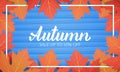 Autumn sale. Banner with maple leaves frame and trendy Autumn brush lettering. Seasonal Fall sale card