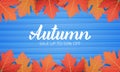 Autumn. Sale banner with maple leaves frame and trendy Autumn brush lettering. Seasonal Fall sale card