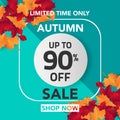 Autumn sale banner template with leaves, fall leaves for shopping sale. banner design. Poster, card, label, web banner. Vector ill