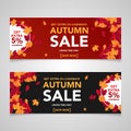 Autumn sale banner template with leaves, fall leaves for shopping sale. banner design. Poster, card, label, web banner. Vector ill