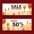 Autumn horizontal sale banners set with tree and dry leaves Royalty Free Stock Photo