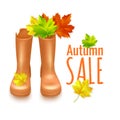 Autumn Sale Concept with Autumn Leaves Vector Illustration. Sale banner design with colorful autumn leaves background for fall Royalty Free Stock Photo