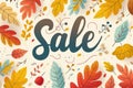 Autumn sale concept featuring colorful leaves and acorns surrounding bold lettering Royalty Free Stock Photo