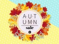 Autumn Sale. 3D stylized multicolored leaves wreath. Round fall leaves and berries frame with autumn discount text Royalty Free Stock Photo