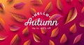 Autumn sale digital poster in red tones, banner sale advertising with red and orange leaves falling, 3d prspective