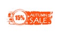 Autumn sale drawn banner with 15 percentages and fall leaf