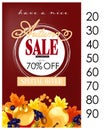 Autumn sale flyer template of lettering with fall maple leaves, apples, acorns and berries. Royalty Free Stock Photo