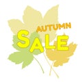 Autumn sale illustration. Discount banner with big three maple leaves