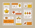 Autumn sale labels, stickers, tags or banners set. Royalty Free Stock Photo