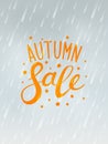 Autumn sale lettering on rainy background