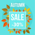 Autumn sale market blue background, flat style