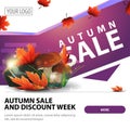 Autumn sale, modern stylish square web banner for advertising and promotion of your business with mushrooms and autumn leaves Royalty Free Stock Photo