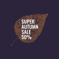 Autumn sale. Orange leaf on a dark background. Vector illustration