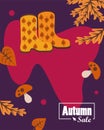 Autumn sale season poster with boots shoes